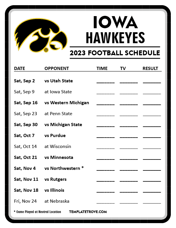 Printable 2023 Iowa Hawkeyes Football Schedule