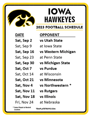 Iowa Hawkeyes Football 2023 Printable Schedule