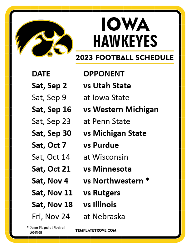 Printable Iowa Football Schedule