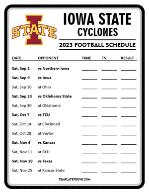 Iowa State Cyclones Football 2023 Printable Schedule - Style 4