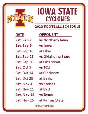 Iowa State Cyclones Football 2023 Printable Schedule