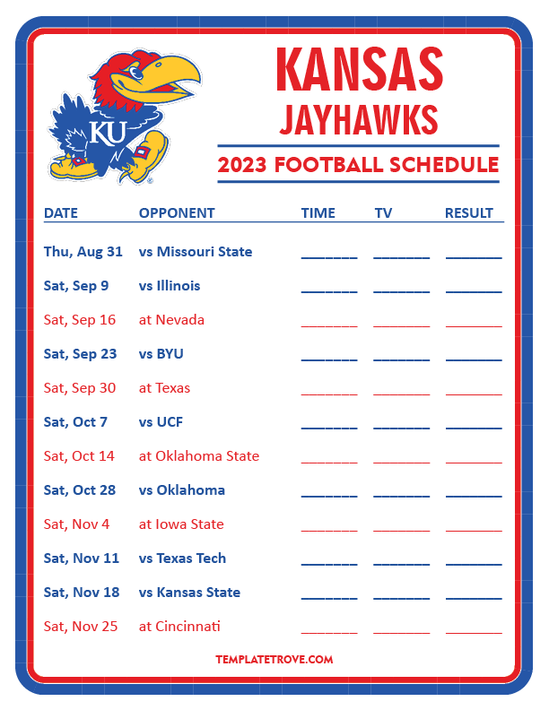 Printable 2023 Kansas Jayhawks Football Schedule