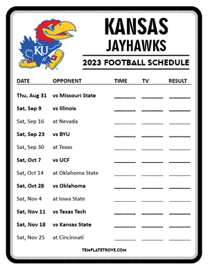 Kansas Jayhawks Football 2023 Printable Schedule - Style 4