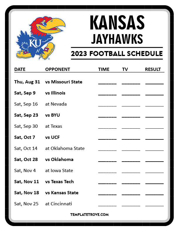 Printable 2023 Kansas Jayhawks Football Schedule