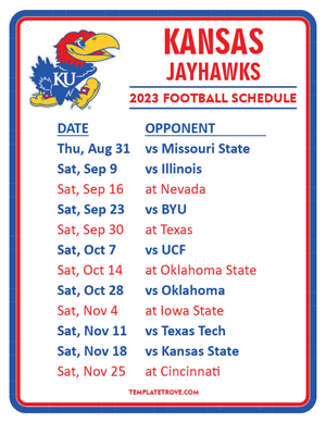 Kansas Jayhawks Football 2023 Printable Schedule