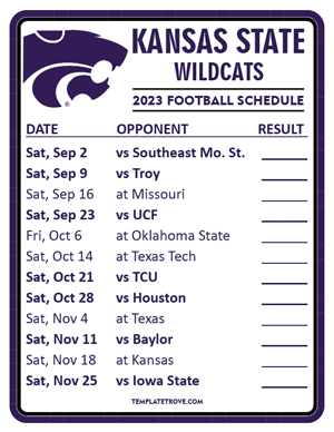 Kansas State Wildcats Football 2023 Printable Schedule  - Style 2