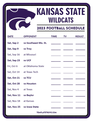 Kansas State Wildcats Football 2023 Printable Schedule - Style 3