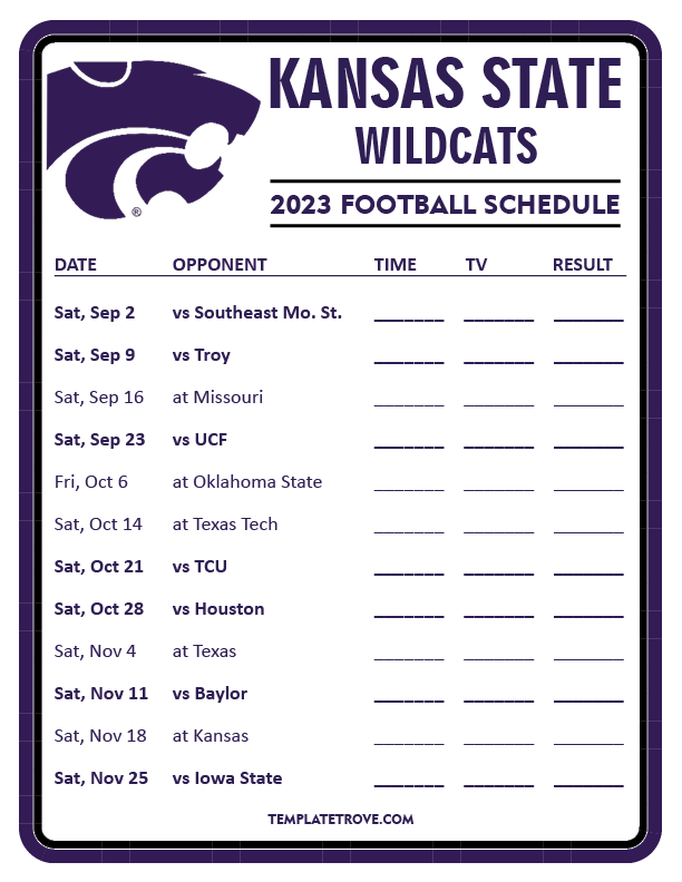Printable 2023 Kansas State Wildcats Football Schedule