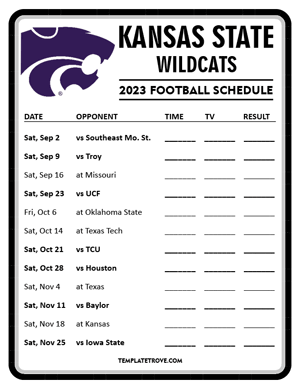 Kansas State Wildcats Football 2023 Printable Schedule - Style 4