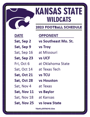 Kansas State Wildcats Football 2023 Printable Schedule