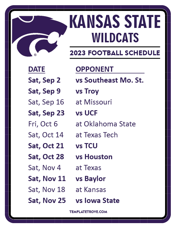 Printable Ku Football Schedule