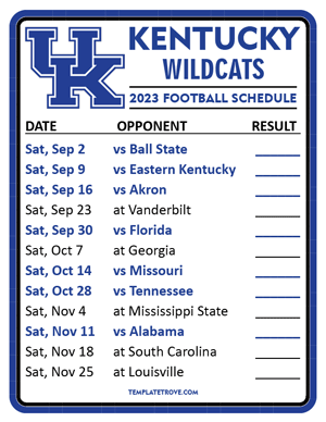 Kentucky Wildcats Football 2023 Printable Schedule  - Style 2