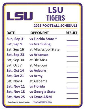 LSU Tigers Football 2023 Printable Schedule  - Style 2