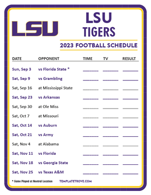 LSU Tigers Football 2023 Printable Schedule - Style 3