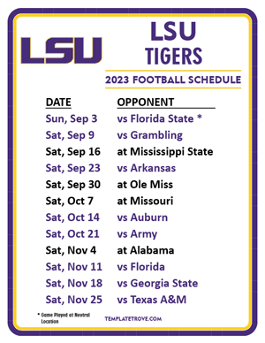 LSU Tigers Football 2023 Printable Schedule