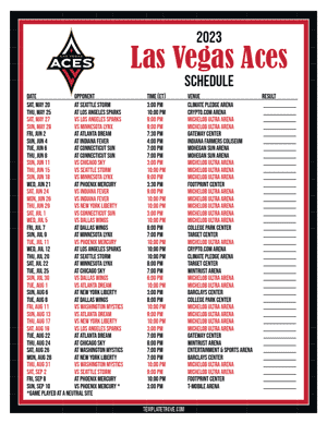 Las Vegas Aces 2023 Printable Basketball Schedule