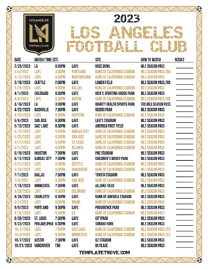Los Angeles Football Club 2023 Printable Soccer Schedule - Central Times
