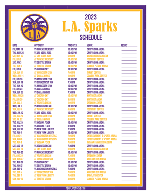 Los Angeles Sparks 2023 Printable Basketball Schedule
