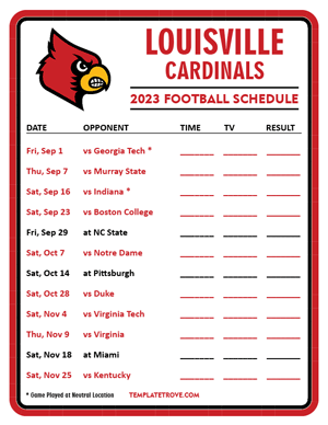 Louisville Cardinals Football 2023 Printable Schedule - Style 3
