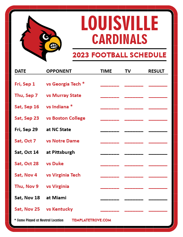 Printable 2023 Louisville Cardinals Football Schedule