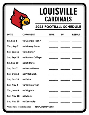 Louisville Cardinals Football 2023 Printable Schedule - Style 4