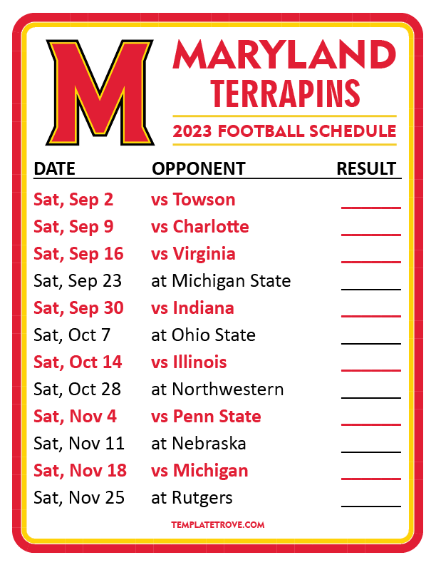 Printable 2023 Maryland Terrapins Football Schedule