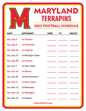 Maryland Terrapins Football 2023 Printable Schedule - Style 3