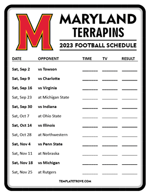 Maryland Terrapins Football 2023 Printable Schedule - Style 4