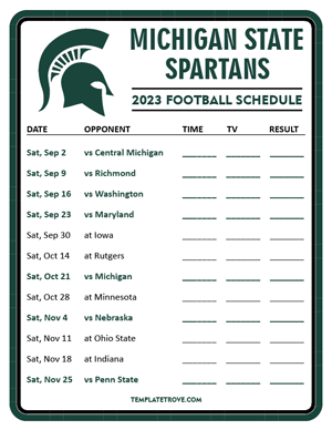 Michigan State Spartans Football 2023 Printable Schedule - Style 3