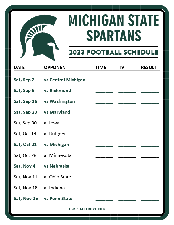 Printable 2023 Michigan State Spartans Football Schedule