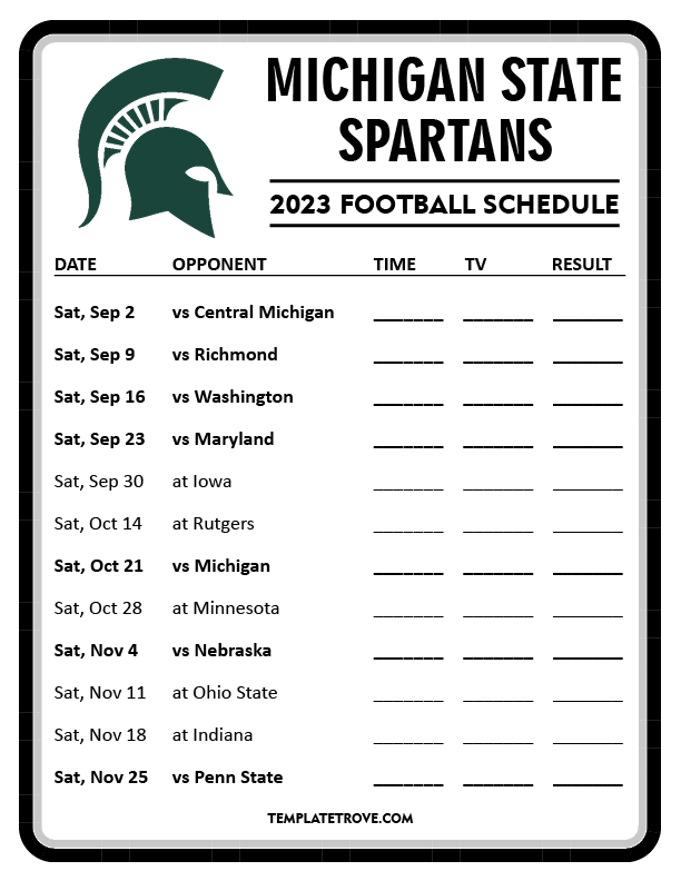 Printable 2023 Michigan State Spartans Football Schedule
