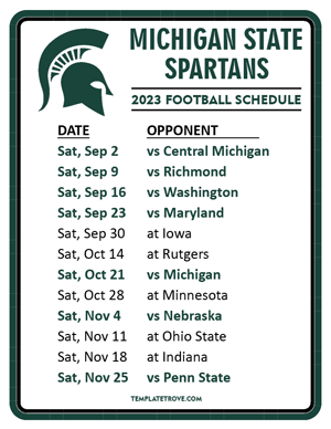 Michigan State Spartans Football 2023 Printable Schedule