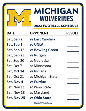 Michigan Wolverines Football 2023 Printable Schedule  - Style 2