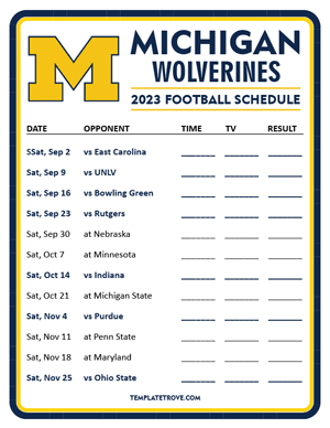 Michigan Wolverines Football 2023 Printable Schedule - Style 3