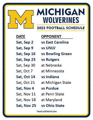 Michigan Wolverines Football 2023 Printable Schedule
