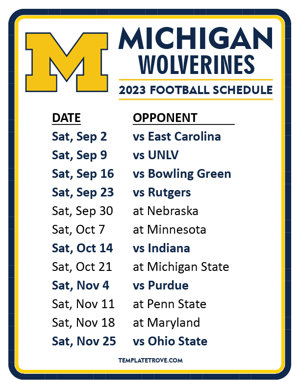 Michigan Wolverines Football Schedule 2023 Printable Pdf