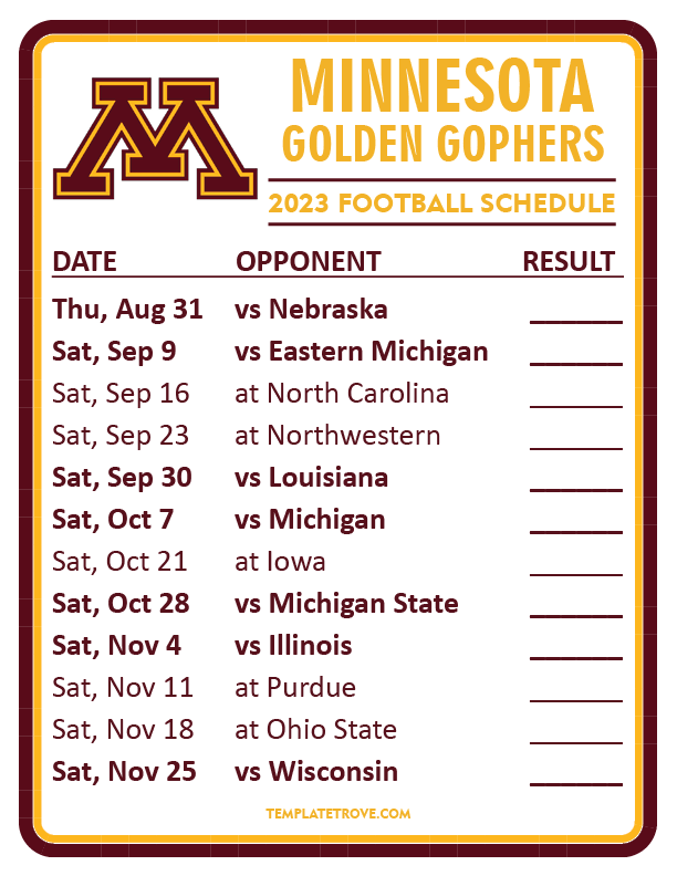 Printable 2023 Minnesota Golden Gophers Football Schedule