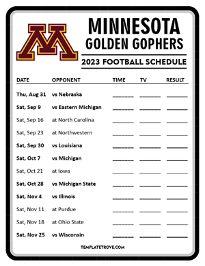 Minnesota Golden Gophers Football 2023 Printable Schedule - Style 4
