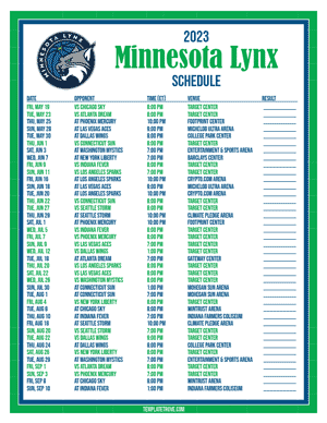 Minnesota Lynx 2023 Printable Basketball Schedule