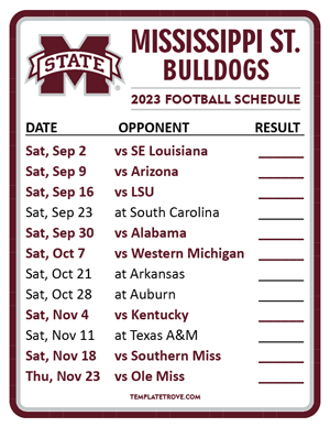 Mississippi State Bulldogs Football 2023 Printable Schedule  - Style 2