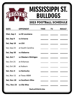Mississippi State Bulldogs Football 2023 Printable Schedule - Style 4
