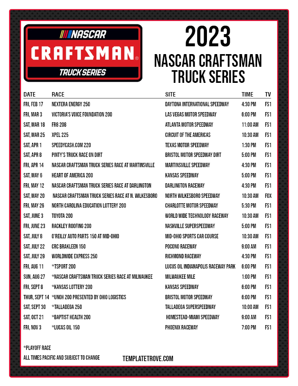 Printable 2023 NASCAR Truck Series Schedule