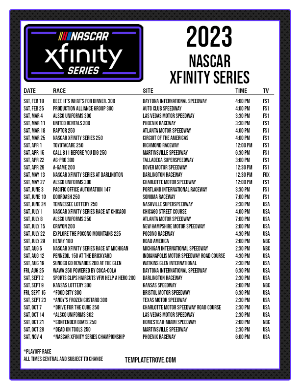 2024 Nascar Xfinity Schedule Channa Chelsey