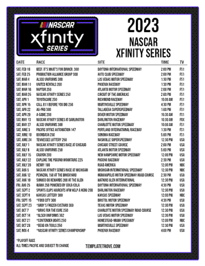 Printable 2023 NASCAR Xfinity Series Schedule - Pacific Times