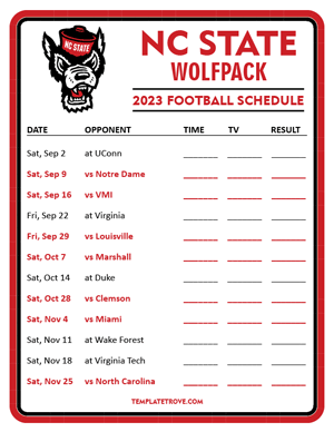 NC State Wolfpack Football 2023 Printable Schedule - Style 3