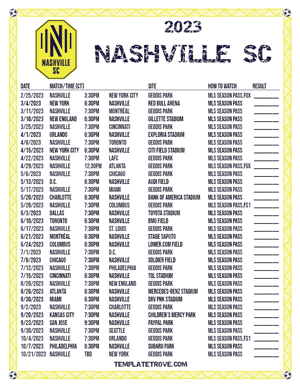 Nashville SC 2023 Printable Soccer Schedule - Central Times