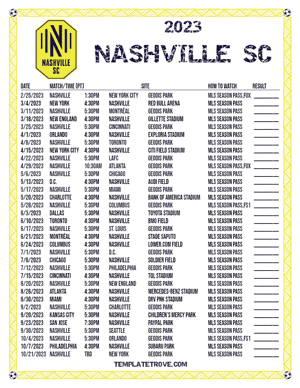 Nashville SC 2023 Printable Soccer Schedule - Pacific Times