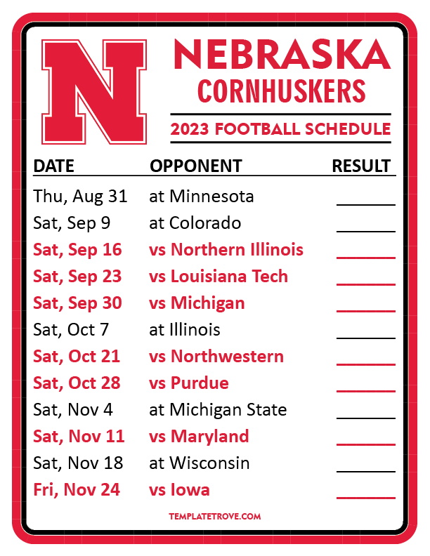 Nebraska Football Schedule 2024 Season Holiday 2024 Calendar