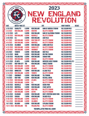 New England Revolution 2023 Printable Soccer Schedule - Central Times