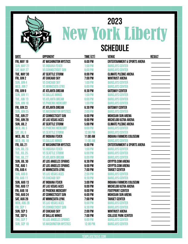 New York Liberty 2024 Schedule - Andrei Missie